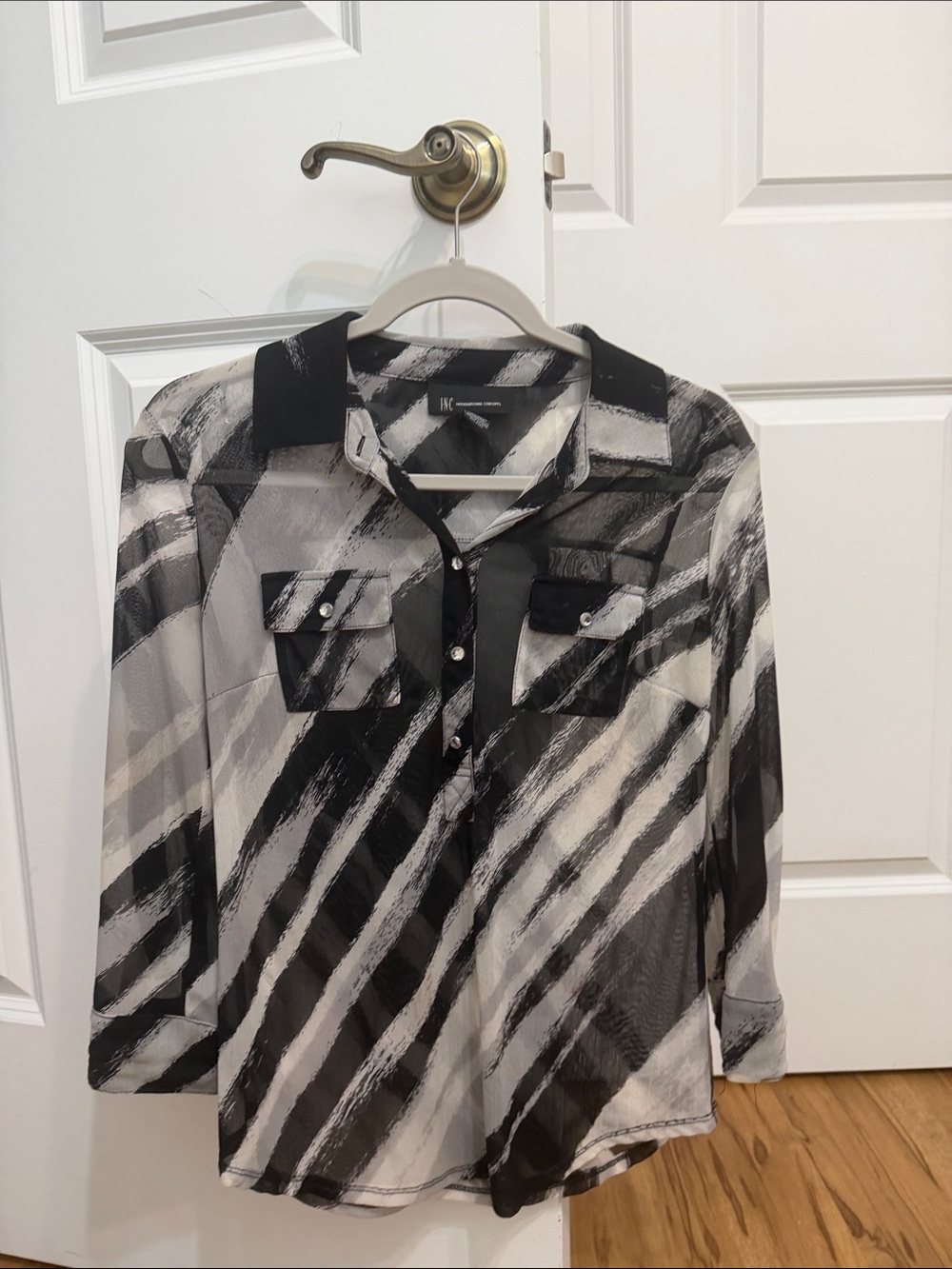 INC International Concepts Black & White Striped Button-Front Shirt